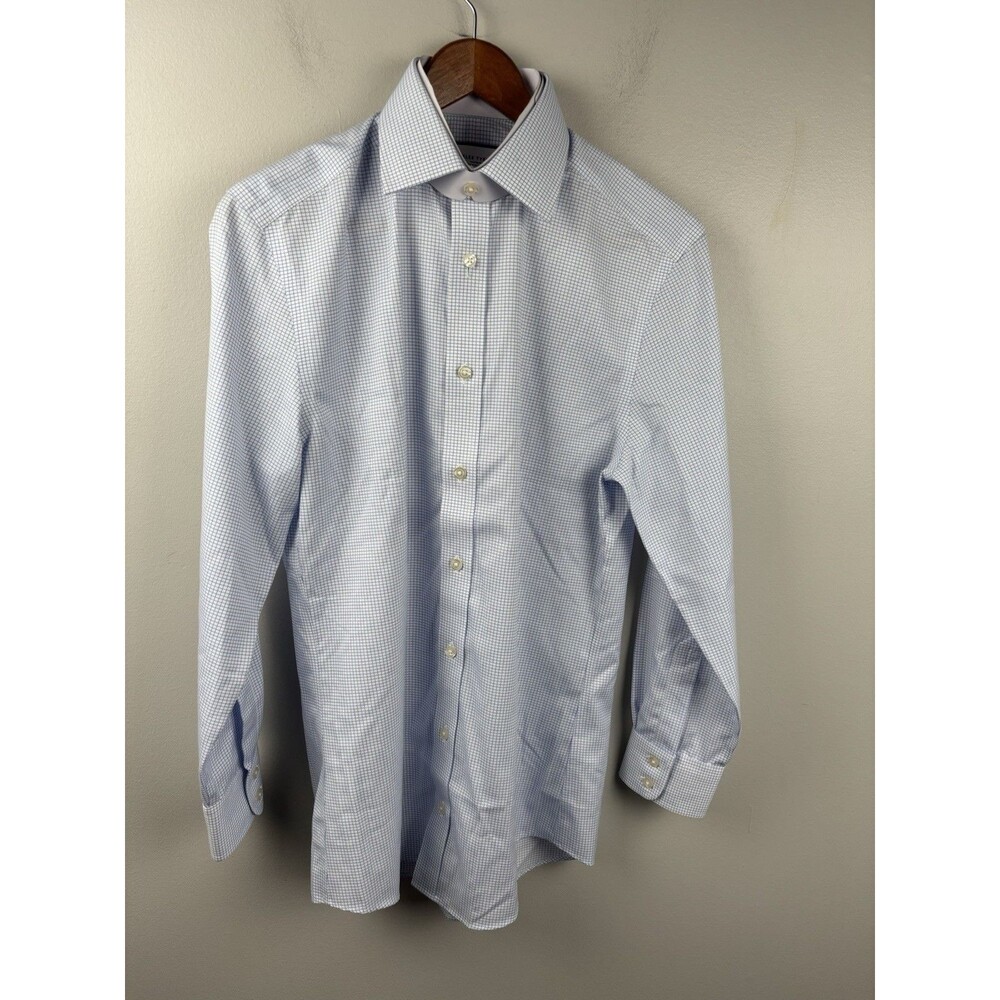 New Charles Tyrwhitt Dress Shirt Men White Blue Check 14.5/32 Slim Fit Cotton